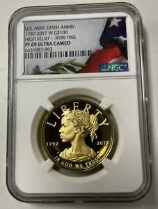 2017 W $100 �v���[�t �A�����J�� ���o�e�B 1�I���X �S�[���h �n�C�����[�t 225th NGC PF69 UC