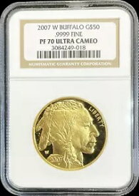 2007年 W ゴールド US $50 アメリカンバッファロー 1オンス プルーフコイン NGC PF 70 ウルトラカメオ