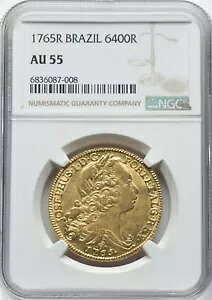 ブラジル 1765 -R Jos? I 6400 Reis NGC AU55 - 大きなゴールド - 完璧な表面!