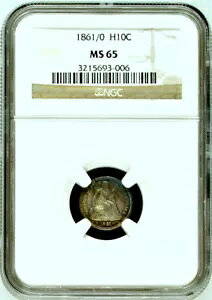 1861/0 NGC MS65 '1/0' �I�[�o�[�f�C�g �V�[�g�t���n�[�t�_�C�� H10c 5C