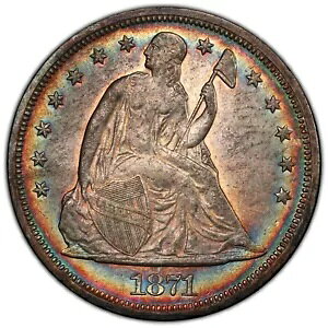 1871�N $1 AU53 PCGS �����X�^�[�g�[�� ���o�e�B �V�[�g�h�� �J���[