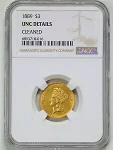 1889年 G$3 インディアンプリンセスヘッド 3ドル金貨 UNC 詳細 NGC 6893718-016