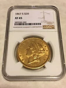 1867-S XF45 NGC リバティ ダブルイーグル 20 ドル金貨 素晴らしい魅力 (PCGS なし)
