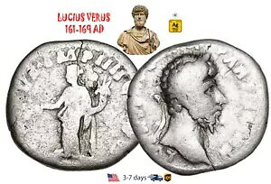 �Ñネ�[�}�鍑 �R�C�� �V���o�[ �f�i���E�X LUCIUS VERUS 161-169AD Authentic#30355