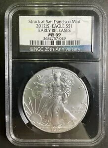 NGC 2012-S �A�����J�� �V���o�[ �C�[�O�� ASE $1 �قڊ����� MS69 ER ���������[�X C5