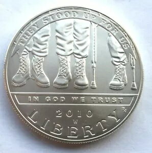 米国 2010 年障害者軍人の日ドル銀貨、UNC
