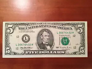 1995 A $5 TtVXR (L) Fed Res Note Fr 1985-L - NXv AU - L30676432H
