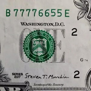 チャンキー ラダー ノート 7777-66-55 リーディング クアッド ファンシー ペア 1 ドル 1 ドル紙幣 3 進法