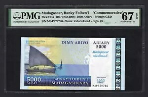 マダガスカル 5000 アリアリ 2007 (ND 2008) P94a 記念未流通グレード 67