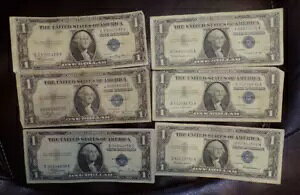 1935 年および 1957 年 1 ドル $1 銀証書 (6 枚の紙幣のロット) ロット A