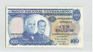 モザンビーク 100 エスクード 1972、P-113、0994653、コウチーニョ & オリベイラ、クリスプ VF。 A3