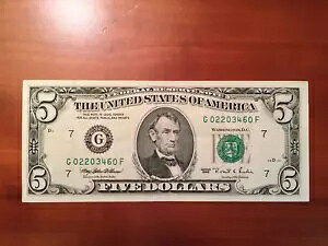 1995 A $5 VJS (G) Fed Res Note Fr 1985-G - NXv AU - G02203460F *COOL*