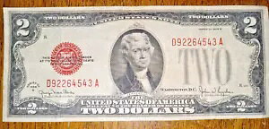 1928 G $2 希少レッドシール連邦準備銀行紙幣ジェファーソン ワシントン DC。 D92264542A