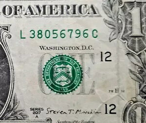 ファンシーシリアルナンバー $1 Bill Series 2017A ~38056796~ (TuTone Note/Jenny 8675309)