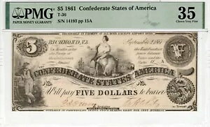 T-36 PF-1 1861 $5 R - PMG Choice VF 35 - Hoyer & Ludwig