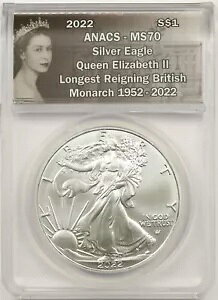2022 シルバー イーグル $1 ANACS MS 70 1 オンス シルバー クイーン エリザベス 2 世ラベル