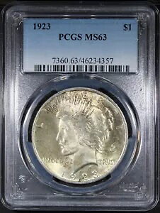 1923 �s�[�X �_���[ PCGS MS63 �R���� �f�C�g 1 �h�� ���C�g�g�[�� �R�C��