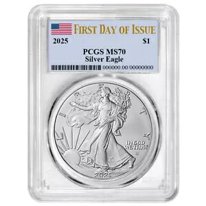 �v���Z�[�� - 2025 $1 �A�����J�� �V���o�[ �C�[�O�� PCGS MS70 FDOI �t���O ���x��