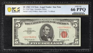 FR�B 1536* 1963 $5 *�X�^�[* �@��ʉݕč����� PCGS ���� ��� UNC-66PPQ