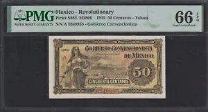 LVR {[V 50 CENTAVOS 1915 P#S882 PMG 66 EPQ BWF UNC