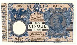 5 ���� BIGLIETTO DI STATO ���B�b�g���I�E�G�}�k�G�[�� 3 �� �t�����A�[�� 05/11/1914 FDS