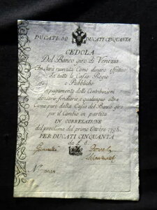1798�N �C�^���A �I�[�X�g���A ���A ASSIGNAT ���� 50 �h�D�J�e�B aUNC Banco giro di Venezia