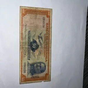 50 �P�c�@���X 1973 Banco De Guatemala Pocas Reproducci?n Solo 80,000 Circulado