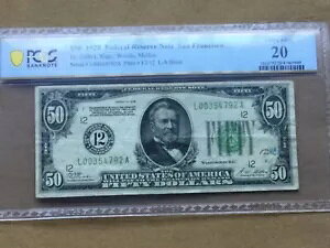 1928 �N �T���t�����V�X�R $50 FR2100-L �A�M������s�� PCGS 20 ���ň��������\