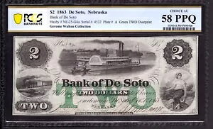 1863�N $2 �f�E�\�g�E�l�u���X�J��s �O���[���I�[�o�[�v�����g ����x�ꎆ�� PCGS B AU 58 PPQ