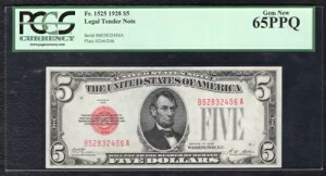 FR�B 1525 1928 $5 �@��ʉݕč����� PCGS ��Ζ�����-65PPQ