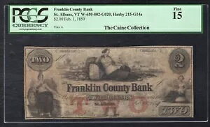 1859 $2 �t�����N���� �J�E���e�B �o���N �X�g���[�g�o�[�����g�B�I�[���o���Y �p�~���ꂽ���� PCGS FINE-15