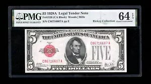 DBR 1928-A $5 @_1526 CA ubN PMG 64 EPQ VA C86716607A