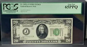 Fr#2052-J 1928B $20 FRN JUXVeB *{* PCGS GEM 65 PPQ 