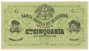 50 CENTESIMI NON EMESSO FIDUCIARIO BANCA POPOLARE DI GENOVA 08/06/1868 qFDS