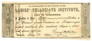 1855 Ladies' Collegiate Institute�A�}�T�`���[�Z�b�c�B�E�[�X�^�[ $50 ���� UNL (59917)