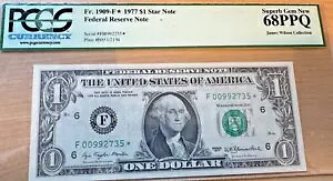 $1 Star Note 1977 PCGS 68PPQ �uJames Wilson Collection�v��� ���؂ȃV���A���ԍ�