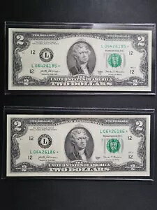 2 枚の連続 $2Star Notes 限定番号 2017A 印刷 $2 サンフランシスコ 未流通