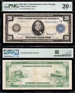 素敵な大胆で鮮明な VF "TYPE B" 1914 $20 CHICAGO FRN Note PMG 20 EPQ! 74385A