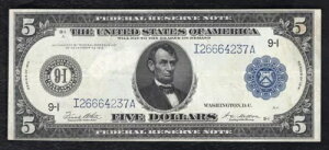 FRB 879a 1914 $5 FRN AMs ~l\^B~lA|X ɏ㎿