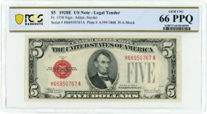 1928E $5 �č������@��ʉ� FR-1530 ��� UNC 66 PPQ PCGS (L1389)