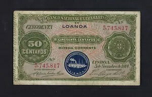 |gK PORTUGESE AS 50 CENTAVOS 1914 P-45 A VF V[ ^Cv II