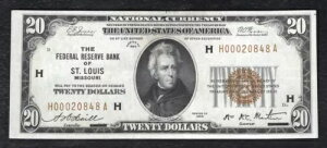 FRB 1870 ` H 1929 $20 FRBN AMs ST.~Y[BC 