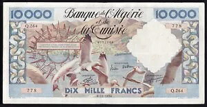 アルジェリアとチュニジア --- 10000 フラン 1956 ---- F+ --- 大判 -----
