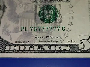 5$ ファイブ ファンシー シリアル番号 7 オブ ア カインド 7s 米国紙幣 2017 A VF