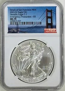 2021 (S) 1 �I���X �V���o�[ �C�[�O�� $1 �gTOP POP - Heraldic Eagle T-1�h NGC: MS70 #C1000