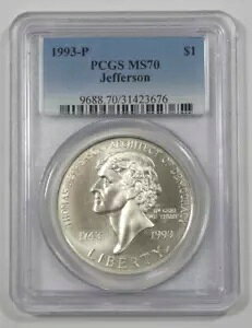 1993-P USA S$1 �W�F�t�@�[�\�� 250 ���N�L�O PCGS MS70 .900 �t�@�C�� �V���o�[ 26.73g