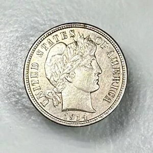 1914-D Barber Dime AU+ �ڍ� ��� �f���炵���R�C��!!!