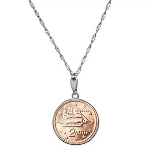 新品アメリカン コイン トレジャー ギリシャ 5 ユーロ セント コイン スターリング シルバー ネックレス