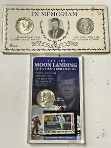 1963 年ケネディ記念 2 コイン セット & 1969 年ケネディ月面着陸記念