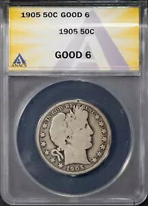 1905 50c �V���o�[ �o�[�o�[ �n�[�t�_���[ G 6 ANACS # 7693153 + �{�[�i�X